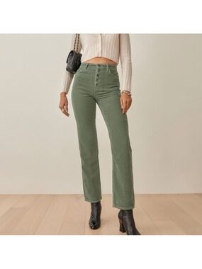 Reformation Cynthia Button Fly High-Rise Straight Corduroy Pants
